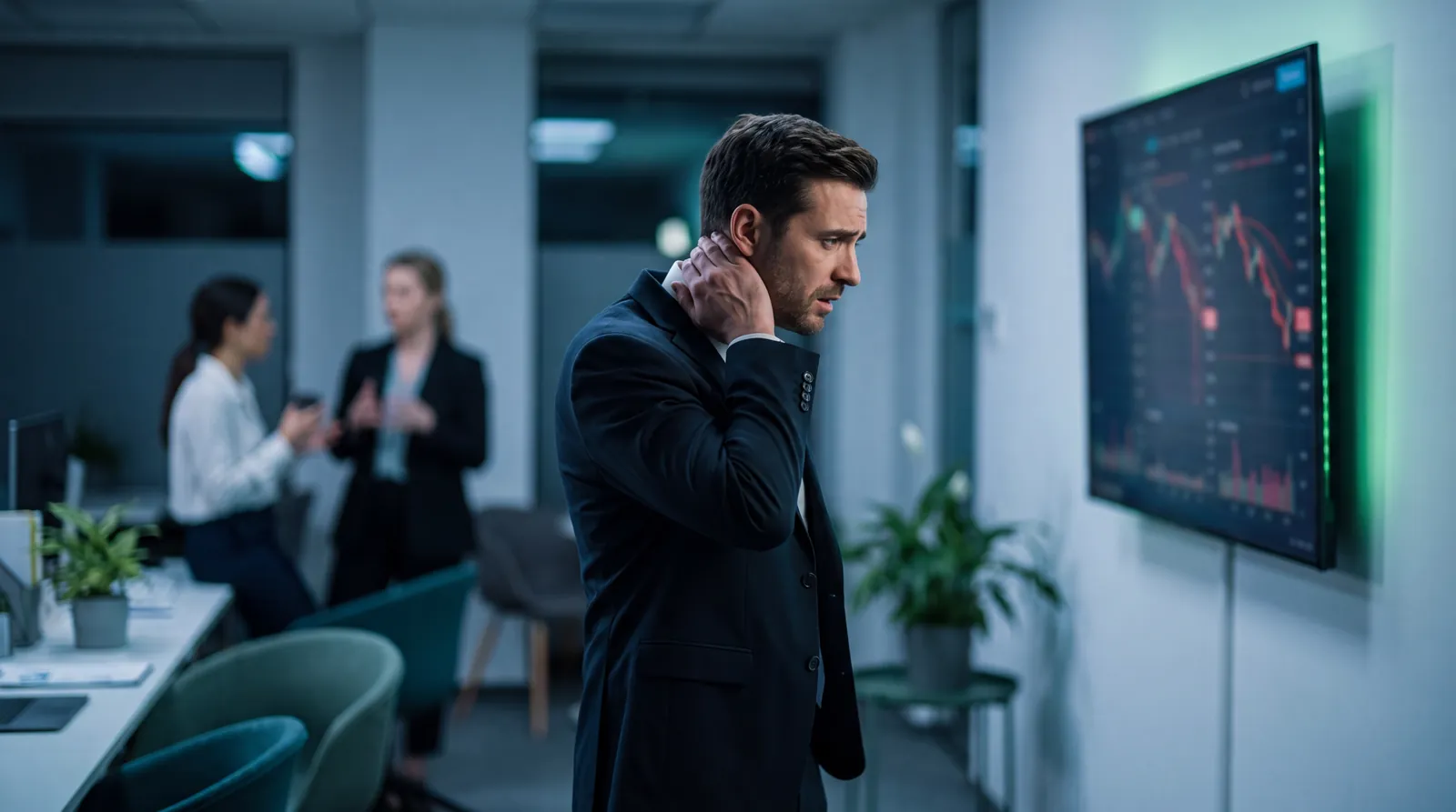 Concerned sales manager spotting revenue leaks on a declining dashboard