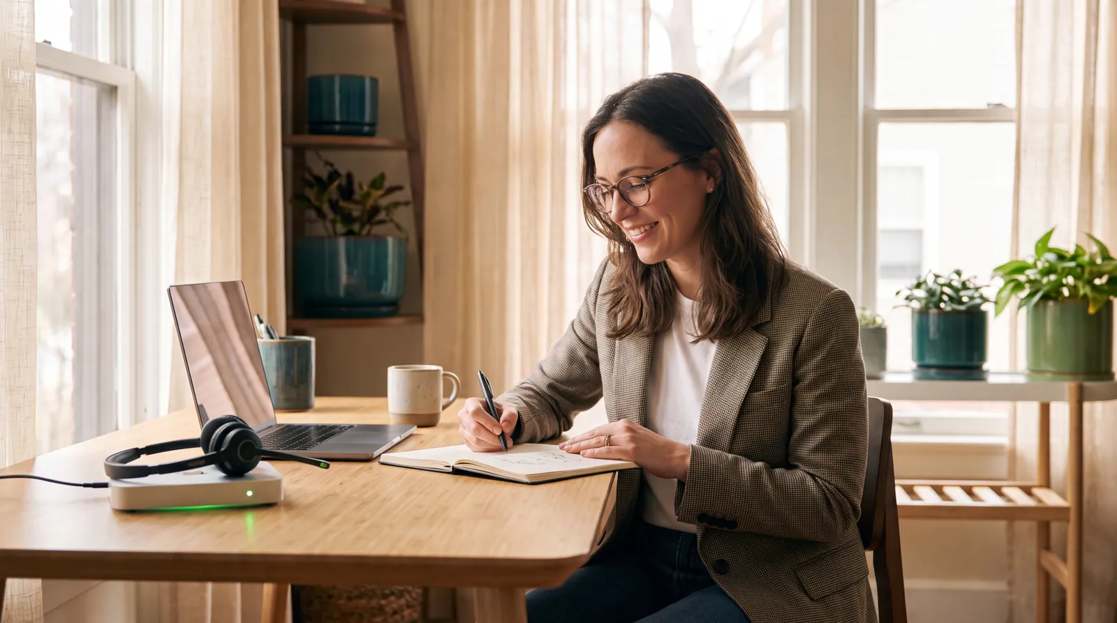 Sales professional focusing while voice AI handles routine follow-up calls