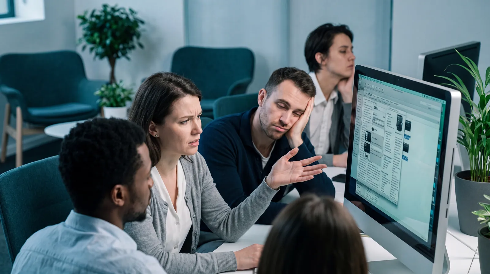 Frustrated sales team struggling with a clunky CRM